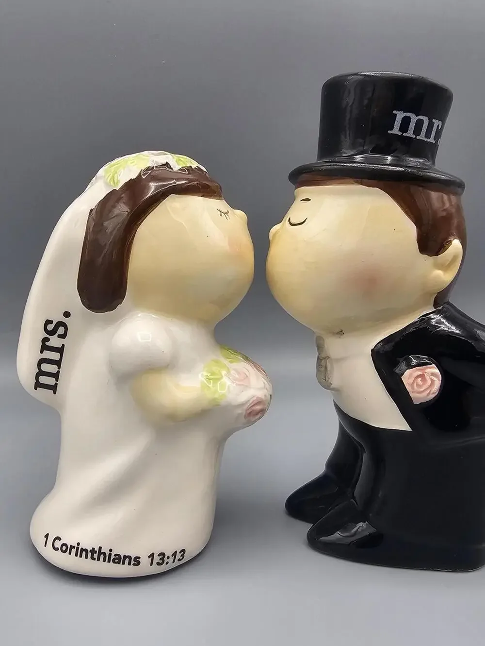 Mr. and Mrs. Wedding Couple Ceramic Salt and Pepper Shakers